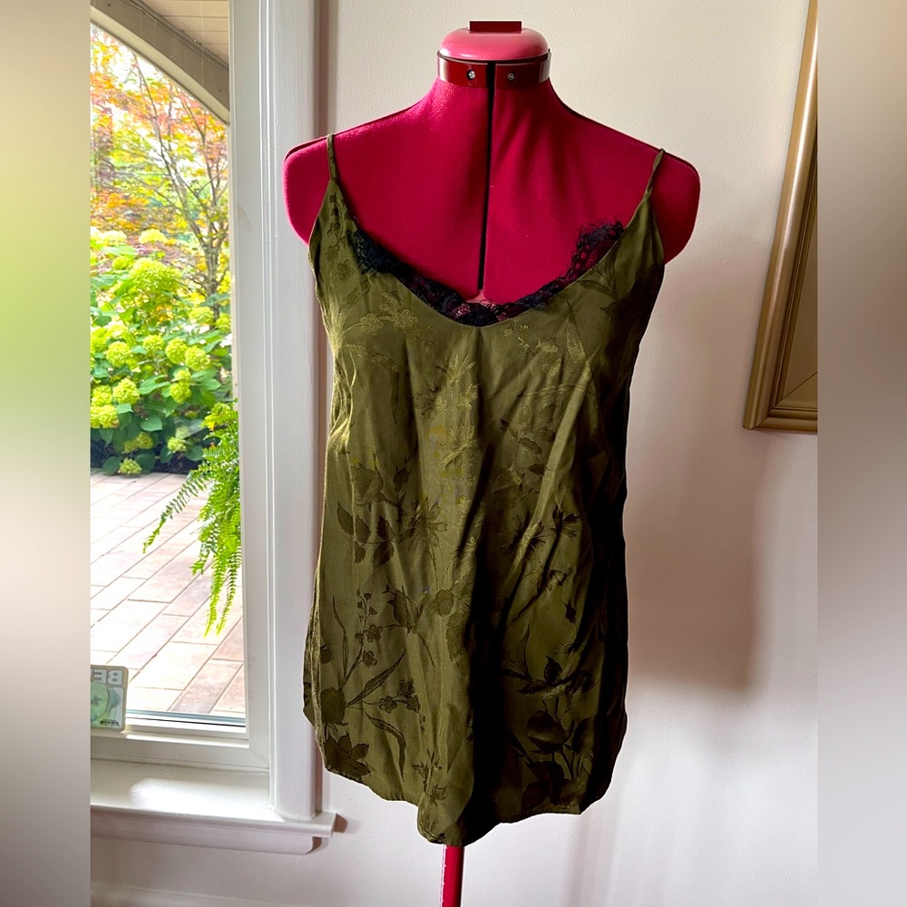OLIVE GREEN MANGO CAMISOLE WITH BLACK LACE